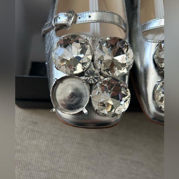 New Frances Valentine Shoes Silver Rhinestones Metallic Flats Leather Josephine - Picture 2 of 9